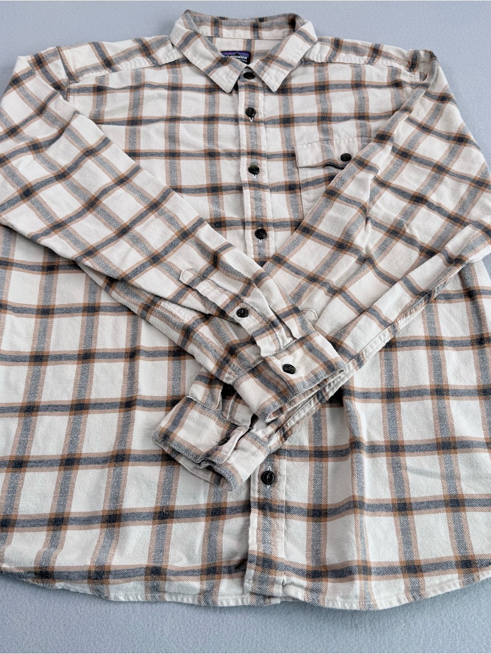 Patagonia Men’s Cream & Brown Plaid Button-Down Shirt